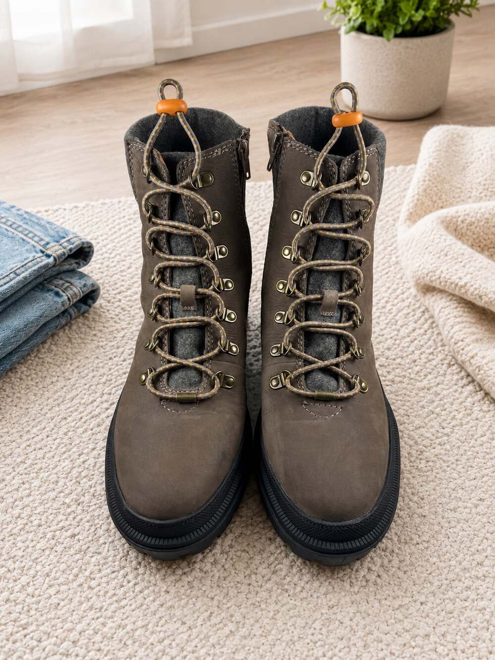 Lucky Brand Eavan Combat Boots Women’s 11 Brown Nubuck Leather Lace Up Zip